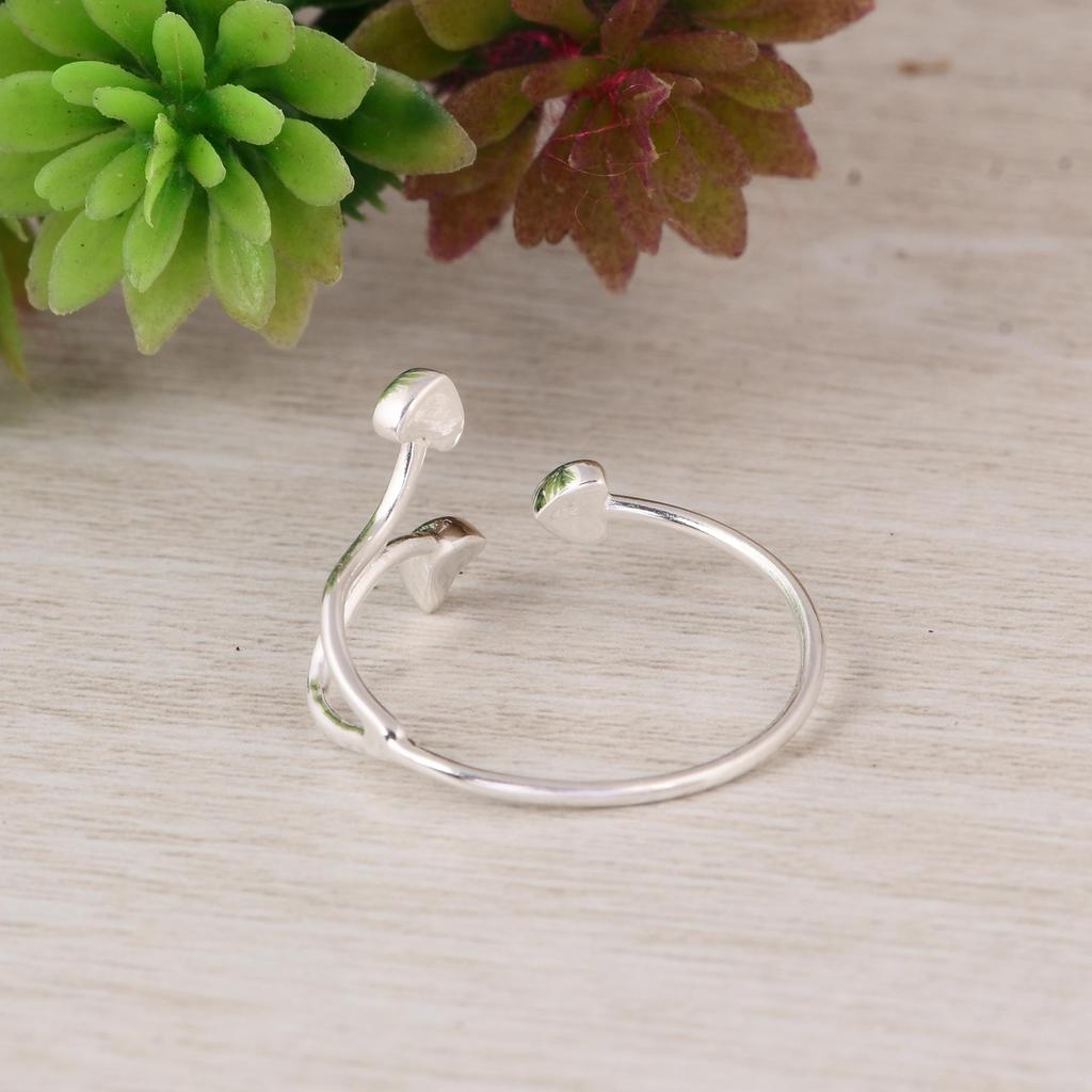 925 Sterling Silver Heart Wrap Ring, Minimal Open Heart Ring, Adjustable Silver Ring, Dainty Handmade Love Ring.