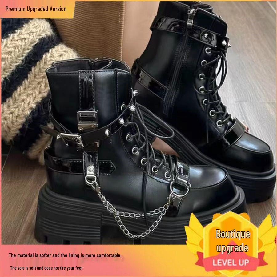 Women's 2025 Retro Punk Martin Boots - Height-Boosting, Petite, Versatile Short Boots for Spring & Autumn