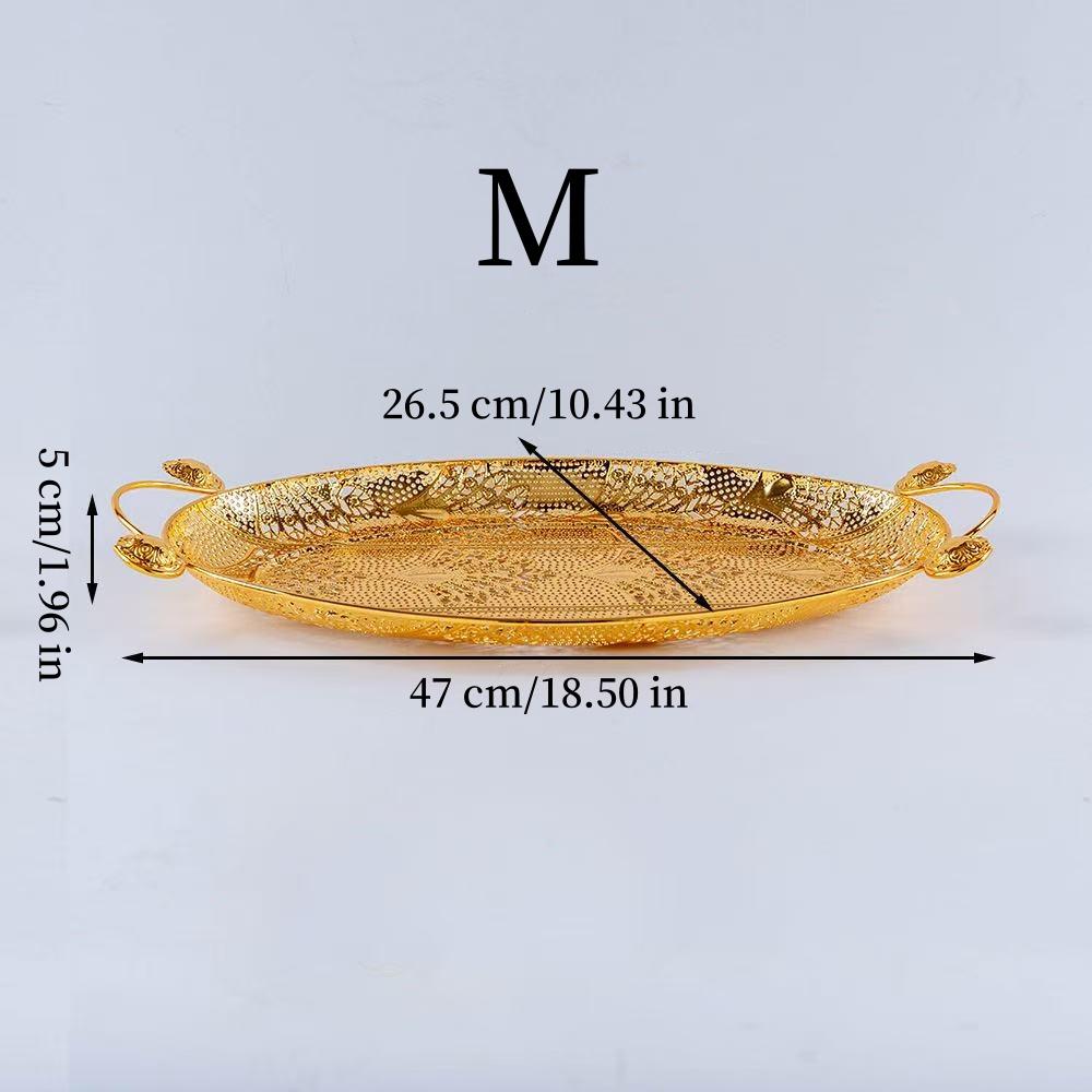 European Fruit Tray, Household Metal Hollowed-out Shape Exquisite Handle Cake Plate,Gold Snack Plate Wedding Decoration,20inch