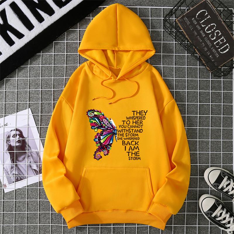 Rose Butterfly Impossible Letter Graphic Print Women Sweatshirt Fashion Warm Hooded Loose Casual Hoodies Fleece Soft Clothing