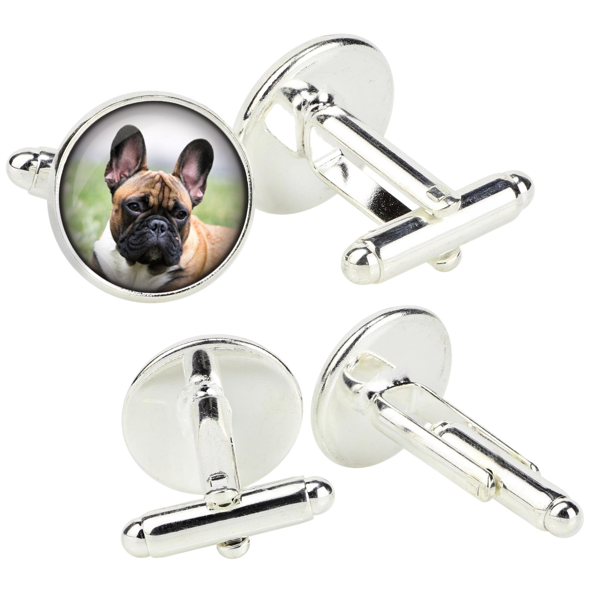 

French Bulldog, Frenchie - cufflinks in a box, handmade jewelry, product of the Art-Dog brand срібний