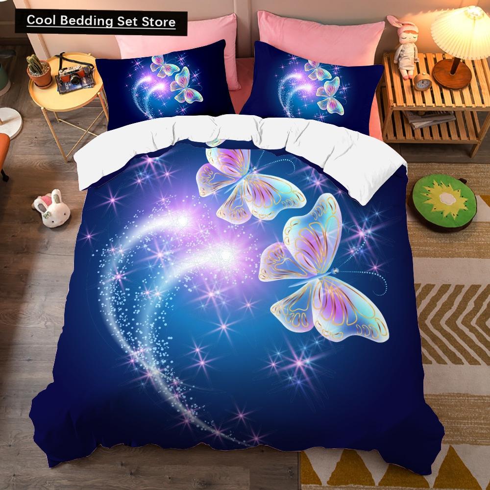 Colorful Beautiful Butterfly Bedding Set Flying Animal Duvet Cover Set Pillowcase Soft Polyester Comforter Set for Women Girls