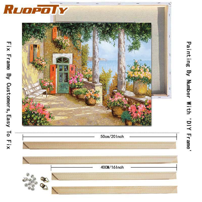 RUOPOTY Barvení podle čísel Městská krajina pro obývací pokoj na plátně Jedinečný dárek akrylový obrázek podle čísel domu