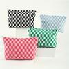 Checkerboard Cosmetic Bag Knitted Toiletry Storage Bag Colorful Makeup Pouch Organizer Checkered Pattern Cosmetic Bag