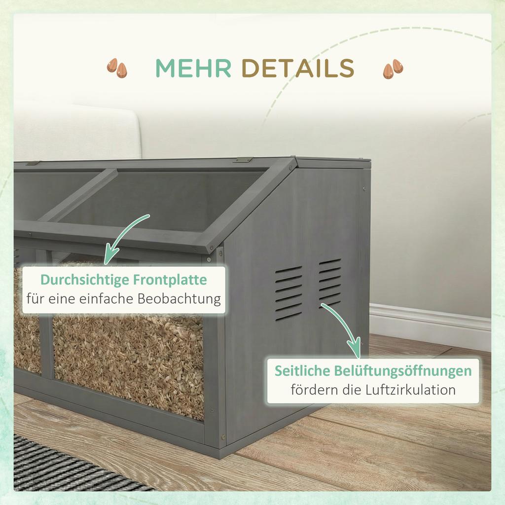Hamster Cage, Wooden Small Animal Cage for Gerbils, Mice W/ Suspension Bridge, Openable Top, Hut, 85 X 45 X 44cm - Grey