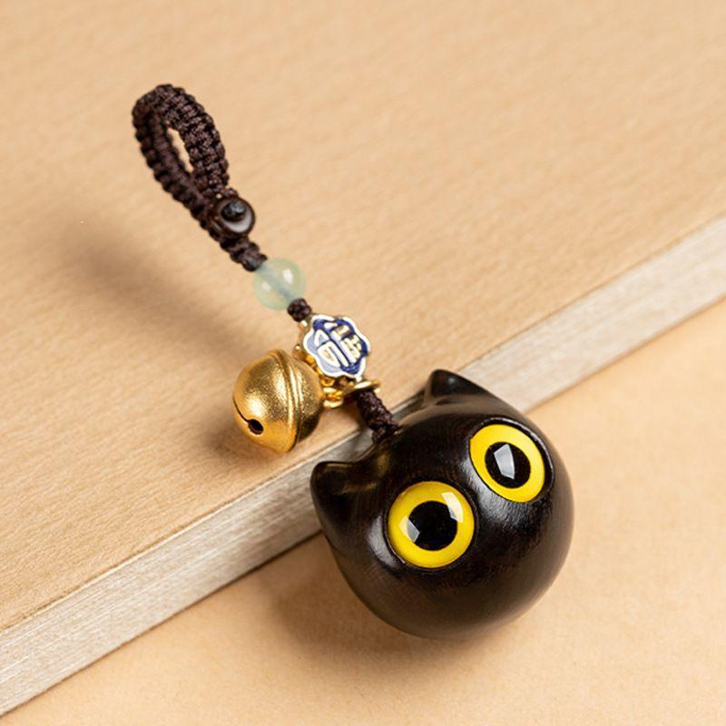 1Pc Wooden Cat Keychain Anime Cute Mobile Phone Chain Car Wooden Pendant Personality Creative Cute Keychain Accessories
