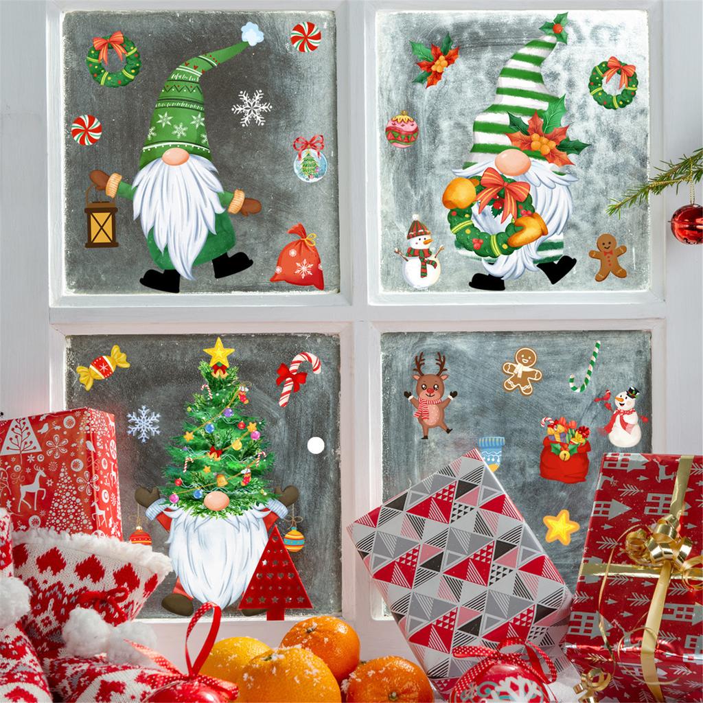 Reusable Christmas Window Clings Glass Door Sticker Gnomes Dwarf Faceless Stickers Set Double Sided