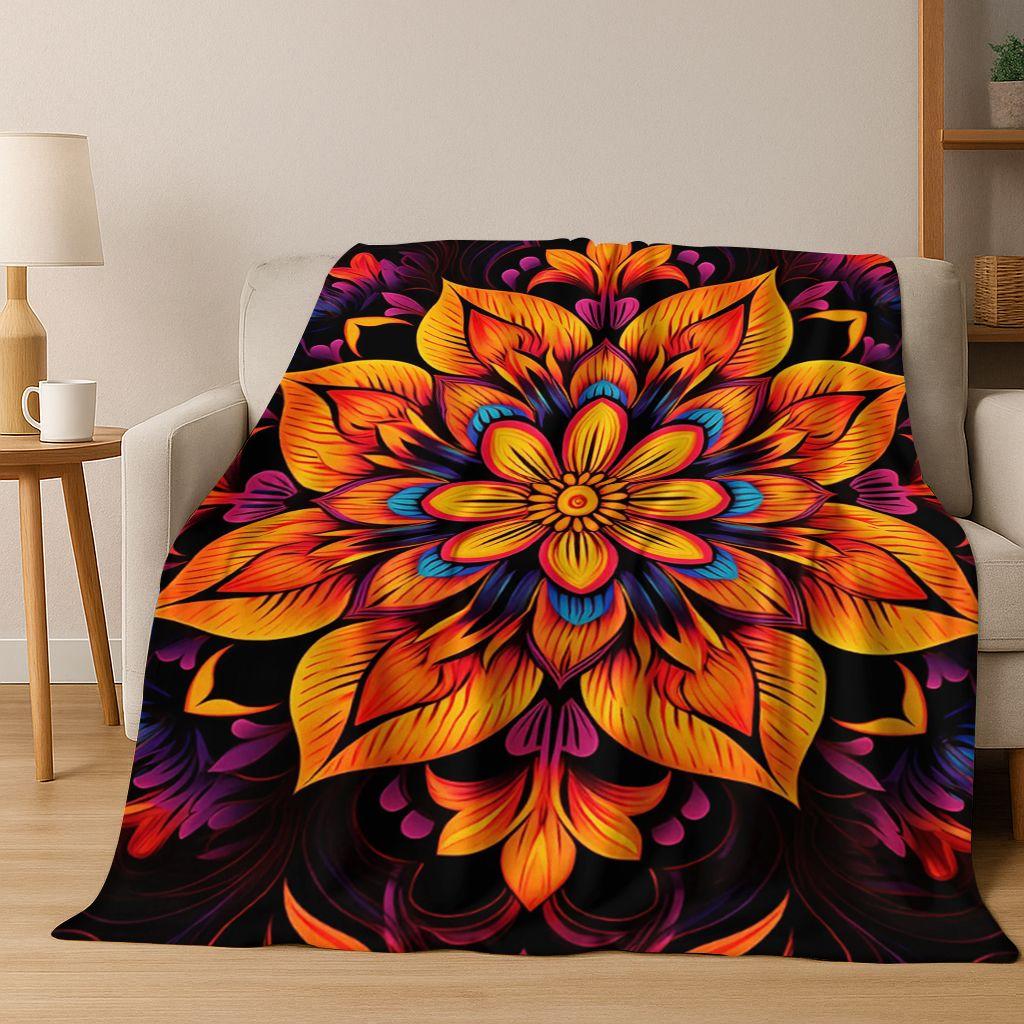 Rainbow Mandala Flower Chakras Yoga Bohemia Art Flannel Blanket,Cozy Soft Throw Blanket for Home Bedroom Bed Sofa Cover Kid Gift