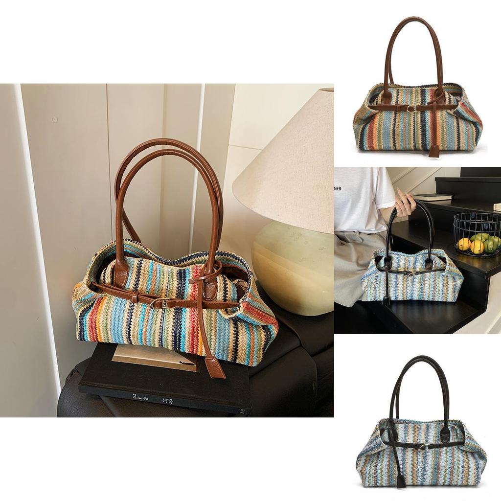 Large Capacity Grass Weaving Handbag With Inner Pocket For Beach Days