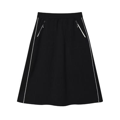 White Fashionable Personality Trendy Simple Casual Comfortable Versatile Knitted Long Dress Women Dresses Black F11W543301FBK