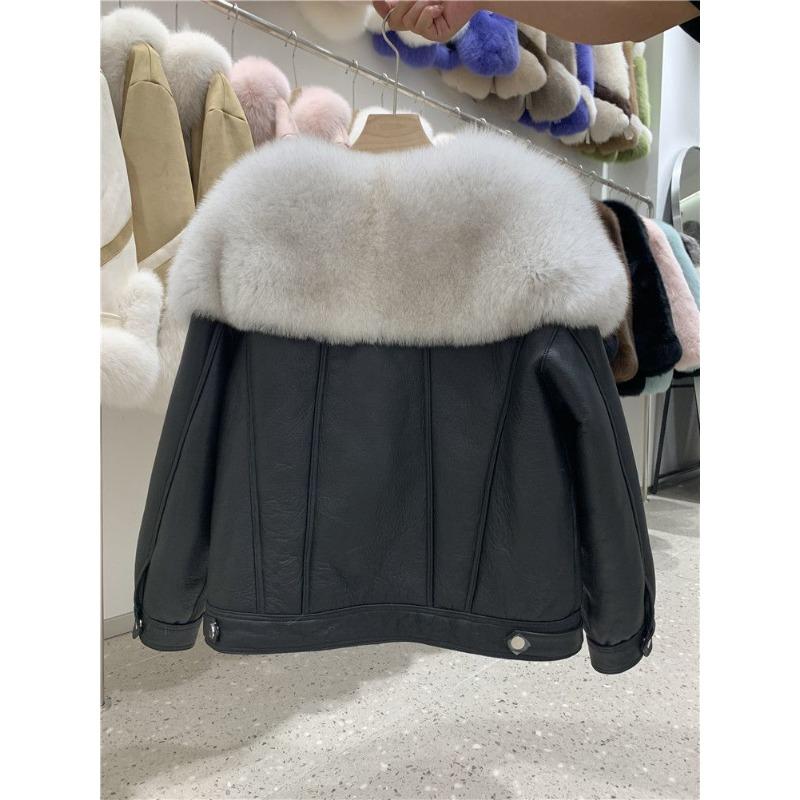 Winter New Imitation Fur Imitation Fox Fur Collar Fur Integrated Pu Leather Women's Clothing Large Size Leather Jacket