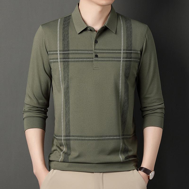 Middle-Aged Men'S Autumn Shirt Long-Sleeved Shirt Dad'S Lapel Spring And Autumn Bottoming Shirt Men'S Top