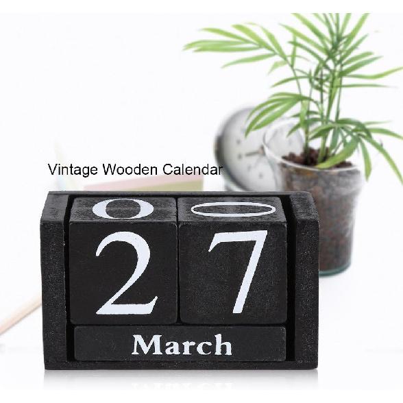 Vintage Wooden Calendar Desktop Time Concept Rustic Wood Blocks Chic Perpetual Calendars Month Date Number Display Home Office Decoration Desk