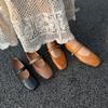 Johnature Genuine Leather Buckle Strap Women's Flats Shoes Retro Square Toe Soft Soles Solid Color Shoes