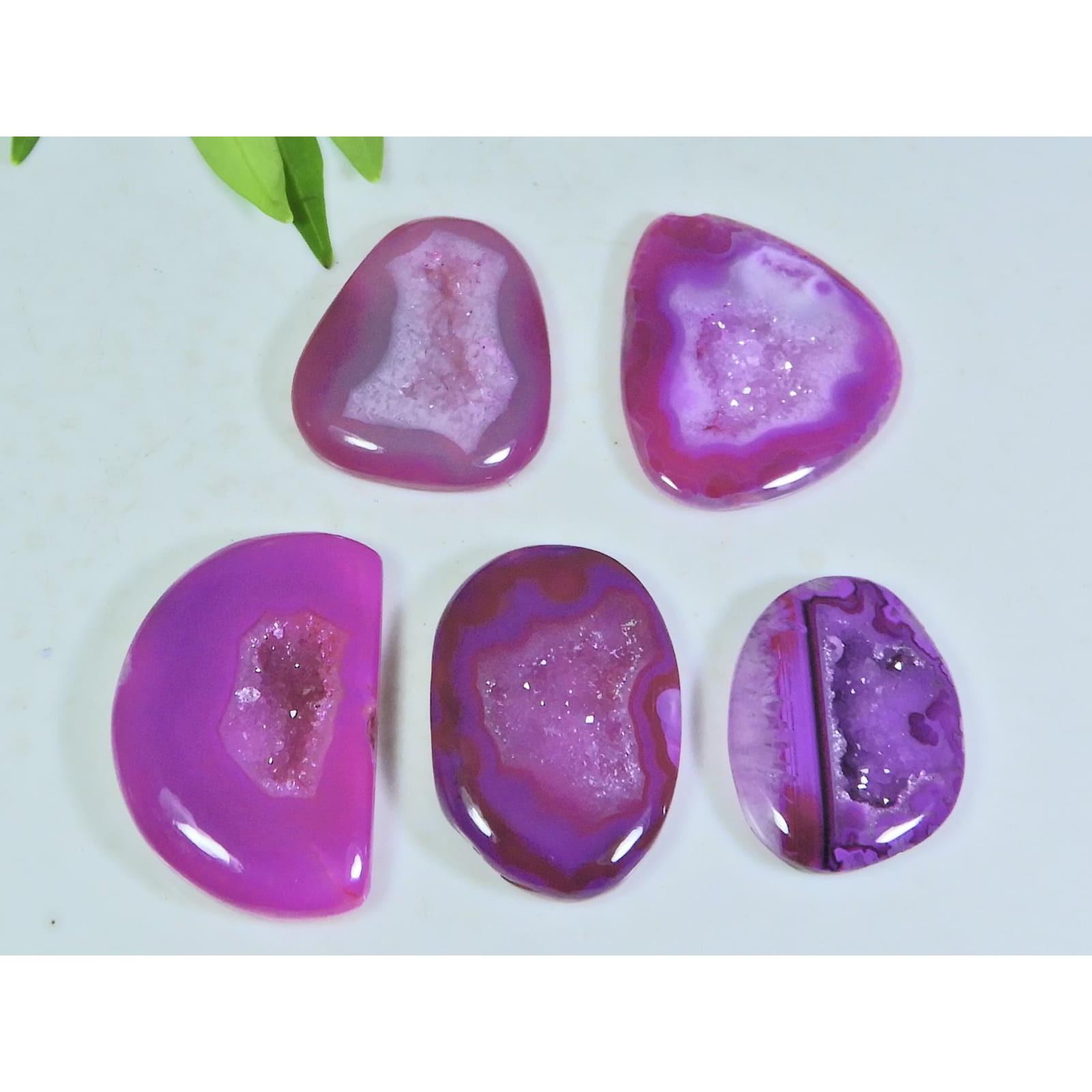 

119Cts. Dyed Onyx Slice Druzy Agate Fancy Cabochon Loose Gemstone 5Pcs Lot A-27