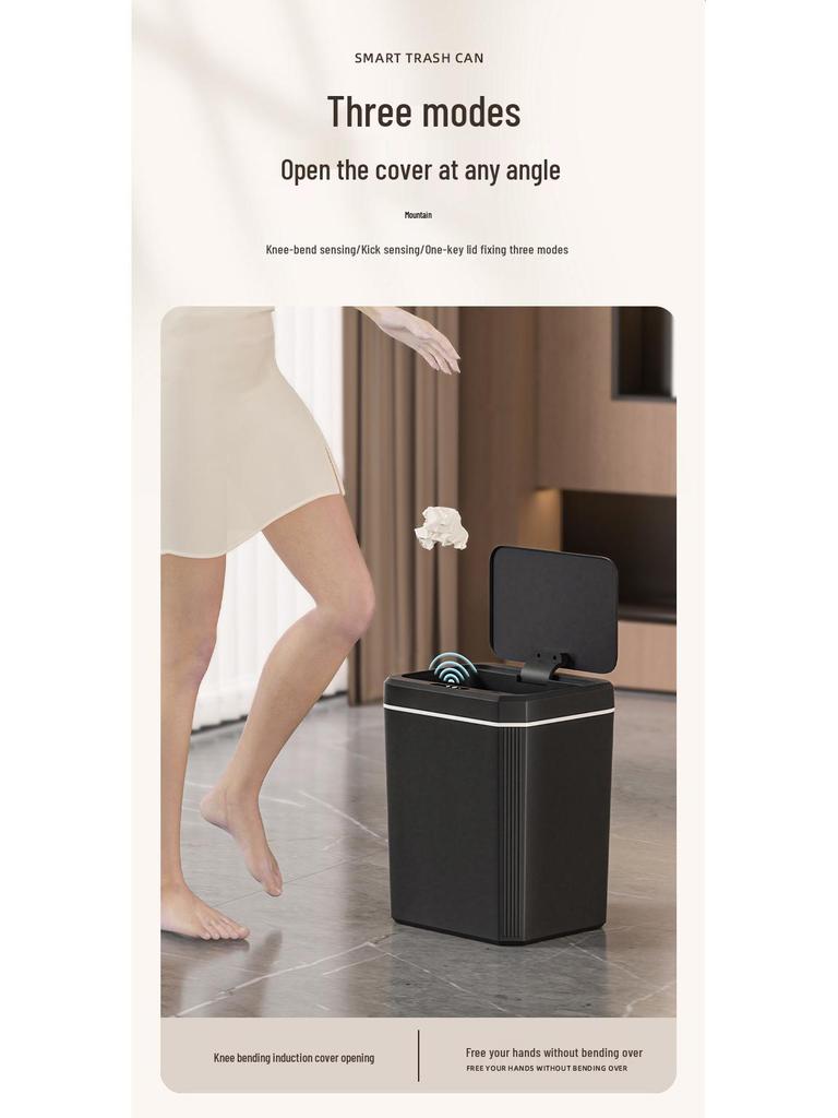 Cubo de Basura Inteligente de Inducción Automática - Cubo de Almacenamiento de Lujo a Prueba de Olores sin Contacto para Baño