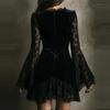 Elegant Patchwork Deep V-Neck Long Sleeve Dress - Versatile Solid Color Style