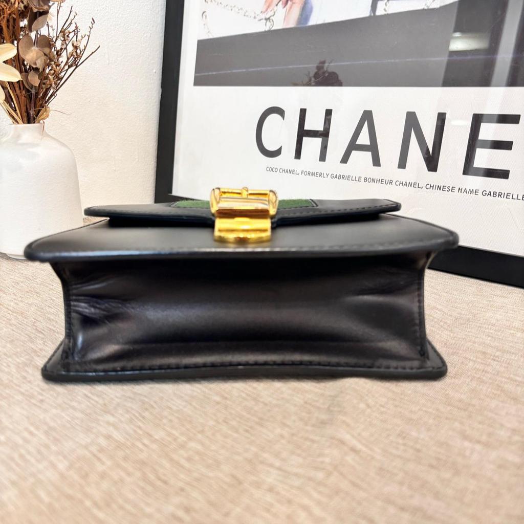 [Pre-Owned] Sylvie Gold Buckle Striped Web Chain Satin Bow Mini Shoulder Bag - Very Good #19YEDED