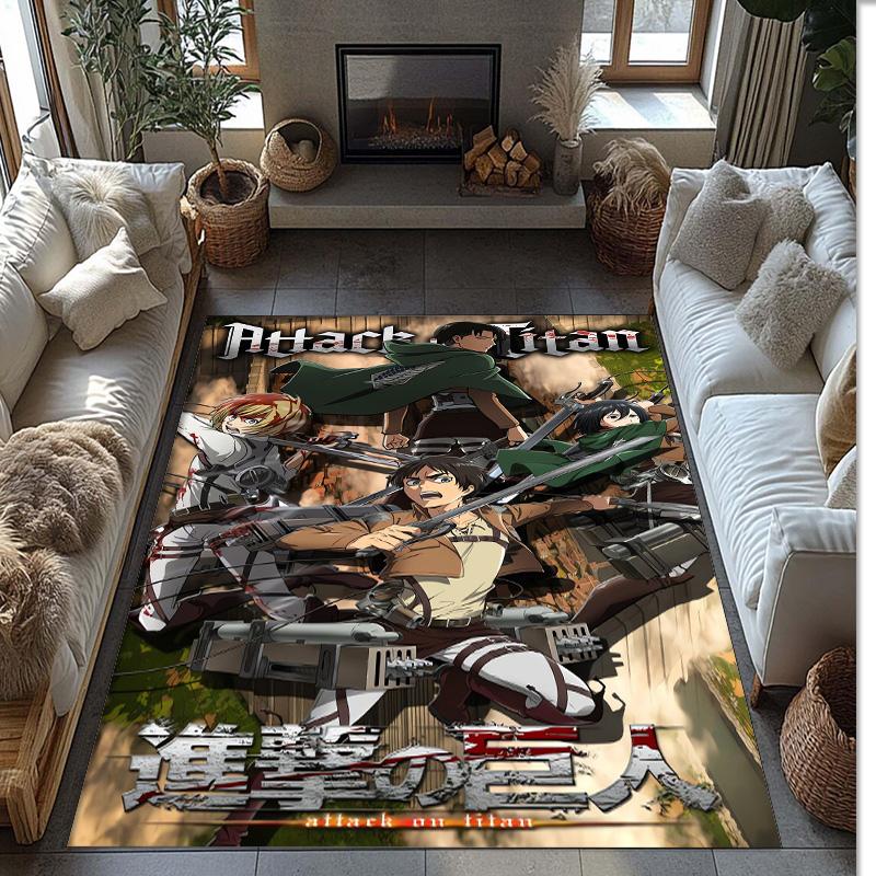 Attack on Titan Crystal Velvet Rug, Soft Anti‑Slip Crystal Velvet Carpet for Living Room Bedroom Home Decor