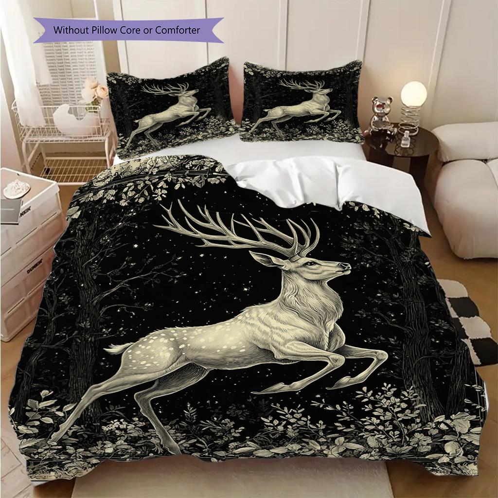 Deer Pattern Bedding Quilt Set Quilt Cover Pillowcase Home Decoration Birthday Gift (1 * Duvet Cover + 2 * Pillowcase, Without Core)