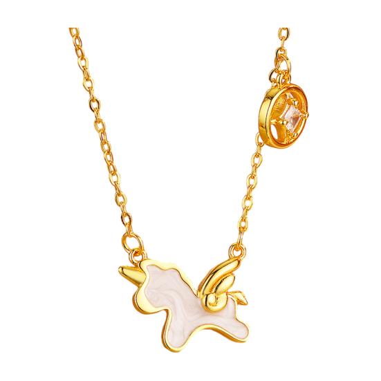 

Oil Dripping Horse Pendant Necklace Lightweight Hypoallergenic 2026 New Year Women Flying Horse Chain Necklace Fashion Jewelry білий