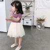 Girls Summer Dress Princess Dress Short Sleeved Gauze Striped Dress Cute A-line Mesh Dress