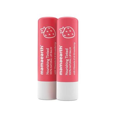 Nourishing Tinted 100% Natural Lip Balm with Vitamin E and Strawberry 4 G - (Pack of 2)