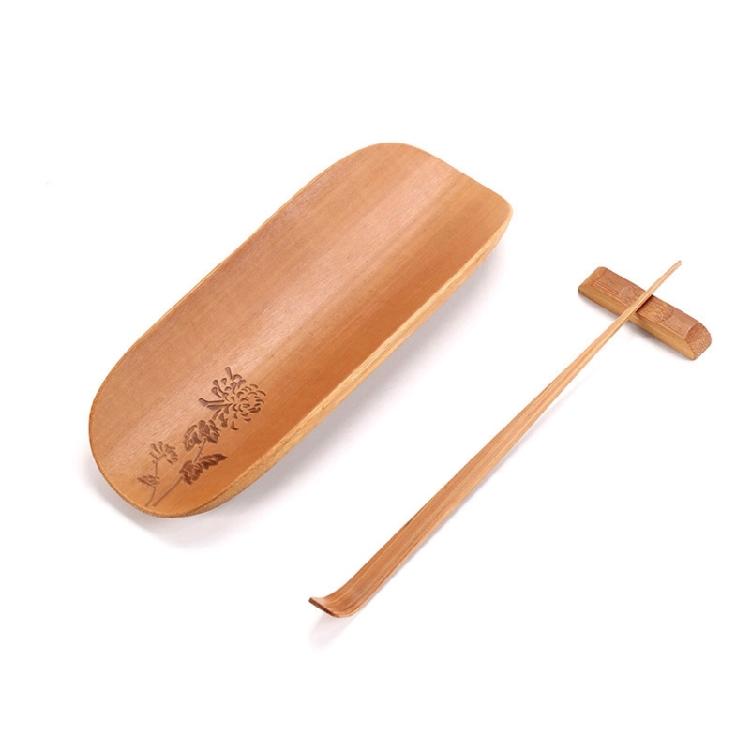 3 Stück Bambus Teeutensilien Kollektion mit Blumengravur, glatter Verarbeitung für sichere Handhabung und angenehme Teeerlebnisse