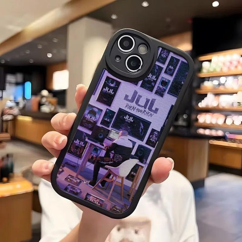 France Jul Rapper Phone Case For iPhone 11 12 13 14 15 16 Pro Max 7 8 Mini Plus SE X XS XR Silicone Case PU Leather Back