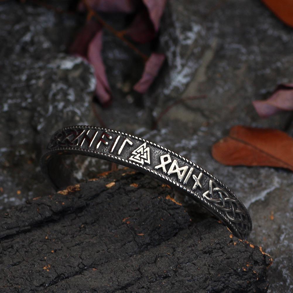 Adjustable Viking Rune Stainless Steel Two-Color Triangle Bracelet
