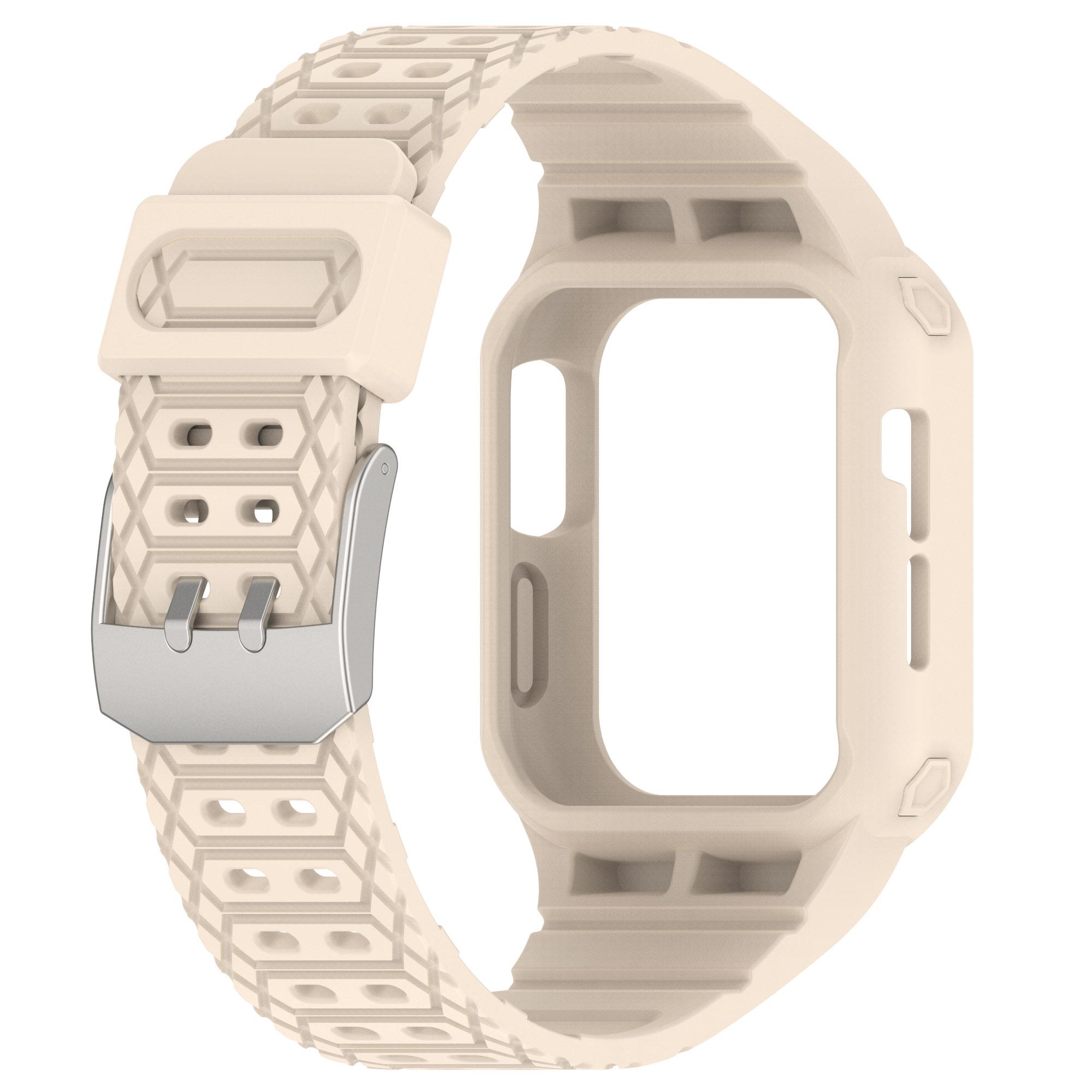 

For Apple Watch Series 8/7 45mm/6/5/4/SE/SE (2022) 44mm/3/2/1 42mm TPE Watchband Integral Watch Strap with Case Beige