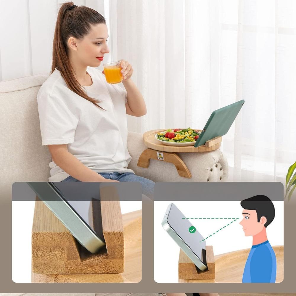 Tray table shelf for sofa, armchair, bamboo, practical tablet holder