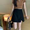 Plus Size Black High Waist Slit Midi Skirt - 2025 Summer A-Line Slimming Irregular Design