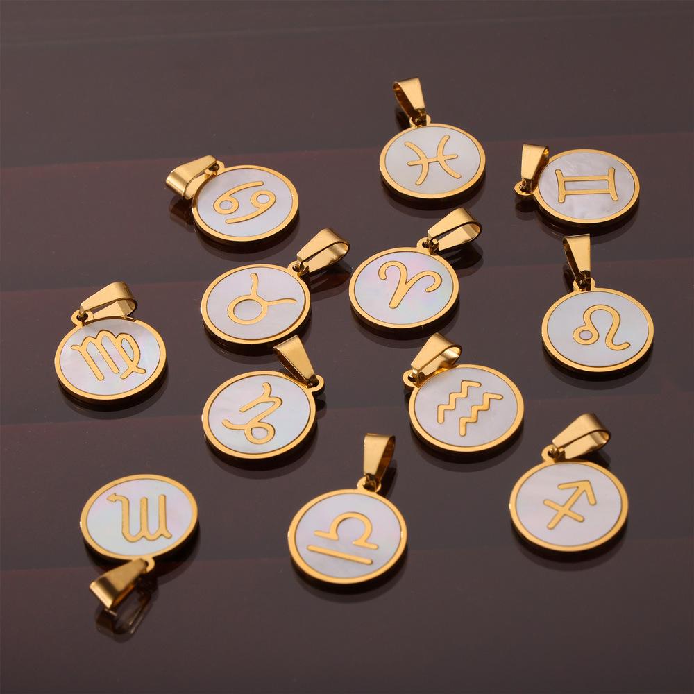 18K Gold Titanium Steel Constellation Pendant - Round, Versatile, Simple Design with Shell Accents, European and American Style Jewelry.
