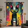 2Pcs Cat Curtain Colorful Funny Black Cat Watercolor Animal Curtain Suitable For Bedroom Bathroom Living Room Dining Room