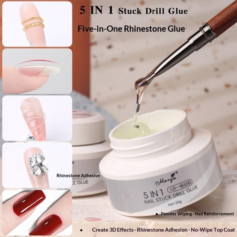 5 IN 1 Nail Glue Gel Portable Mini Size Multi-functional Rhinestone Adhesive Reinforcement Gel for Outdoor Nail Repair