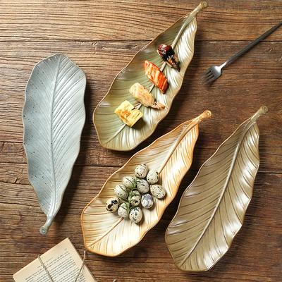 Japanese Leaf Coarse Pottery Plate Delicate Barbecue Plate Retro Special-shaped Ceramic Strip Plate Commercial Sushi Dish