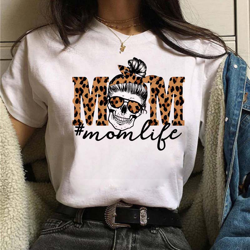 Leopard Mom Life Print Women T Shirt Short Sleeve Oversized Tshirt Ladies Clothing Fashion Kawaii Female Tee Tops Camisetas Muje