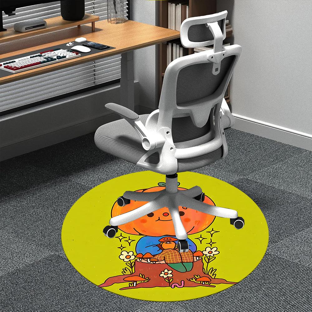 

1pc Pumpkin Friend Office Round Area Rug, Indoor Mat Suitable ForOffice, Under Office Chairs Bedroom Living Room Home Decor, Room Deco u66 80cm by 80cm