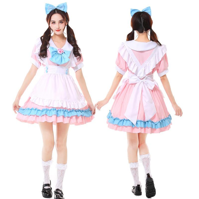 Halloween Cute Maid Outfit Super Cute Big Bow Lolita Cute Loli Dress Plus Size Costume
