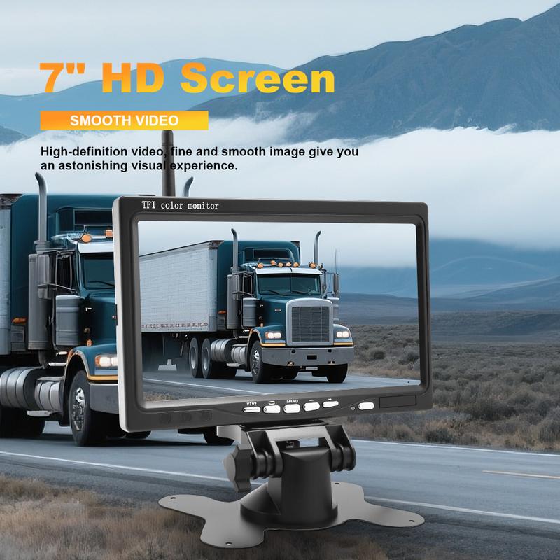 7" Wireless Reverse Camera System HD Night Vision Rear View Monitor for Truck RV Bus Trailer Excavator 12V-24V Backup Camera