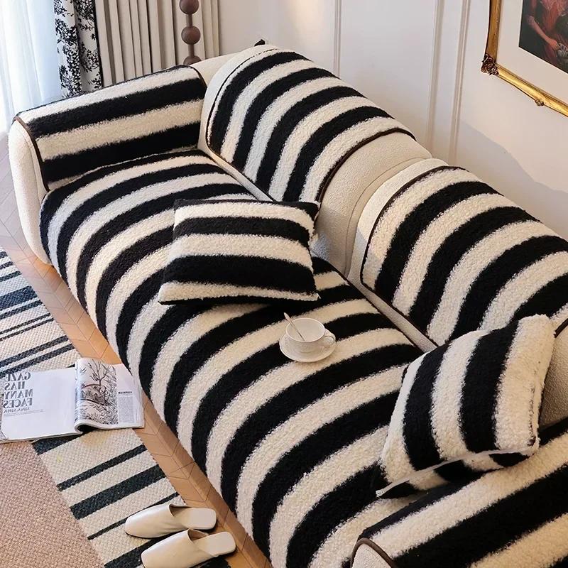 Modern Solid Color Winter Lamb Wool Sofa Towel Thicken Plush Soft and Smooth Sofa Covers for Living Room Anti-slip Couch Cover