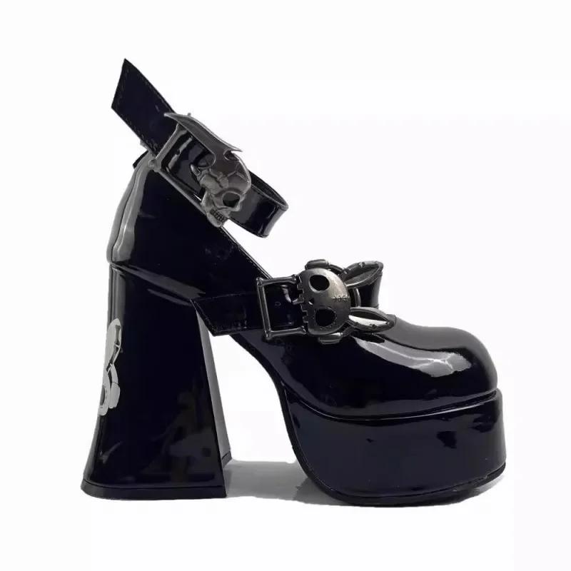 Cool Sweet Women's Punk Style High Heels Shoes Waterproof Platform Unique Gothic Mary Janes Customizable round Toe Rubber Sole
