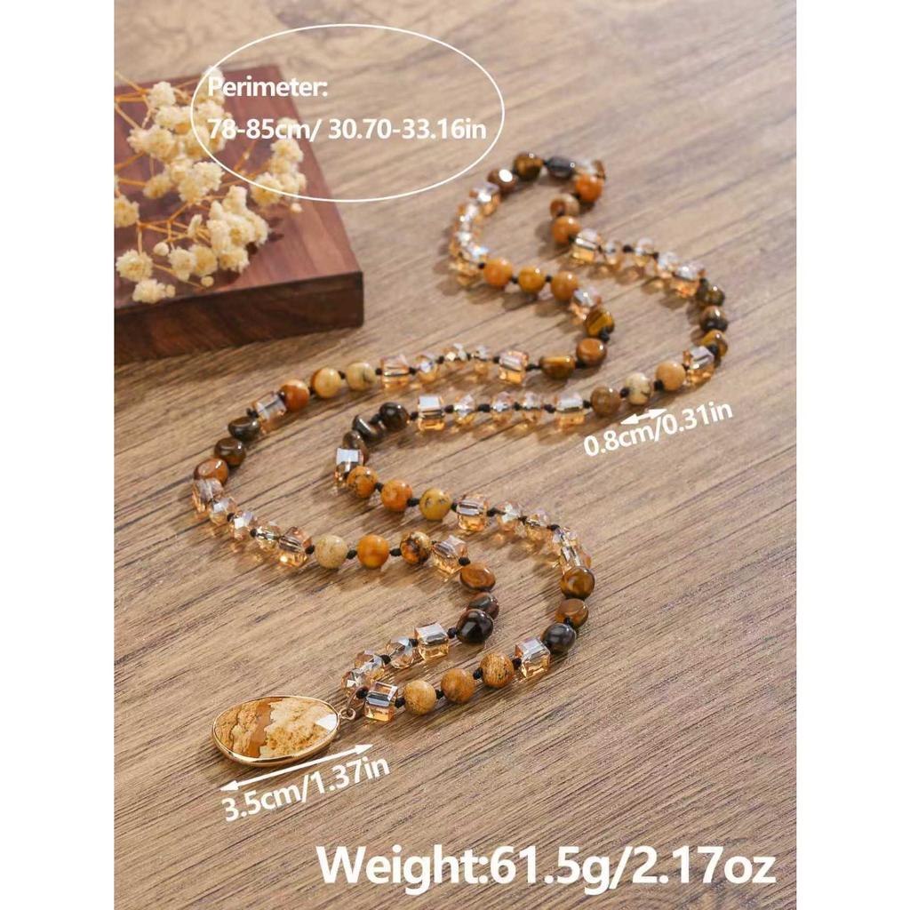 Chaîne de pull en pierre naturelle, polyvalente pour l'automne et l'hiver, collier long, bijoux bohèmes