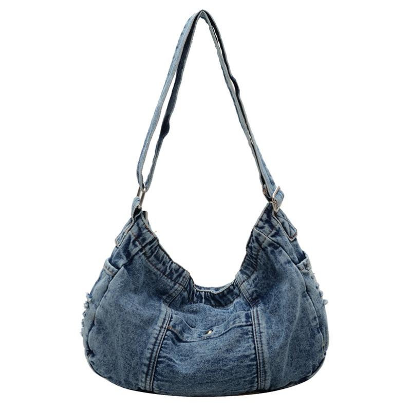 Denim shoulder bag, largecapacity cloth bag, new trendy temperament messenger women's bag, fashionable and simple casual bag