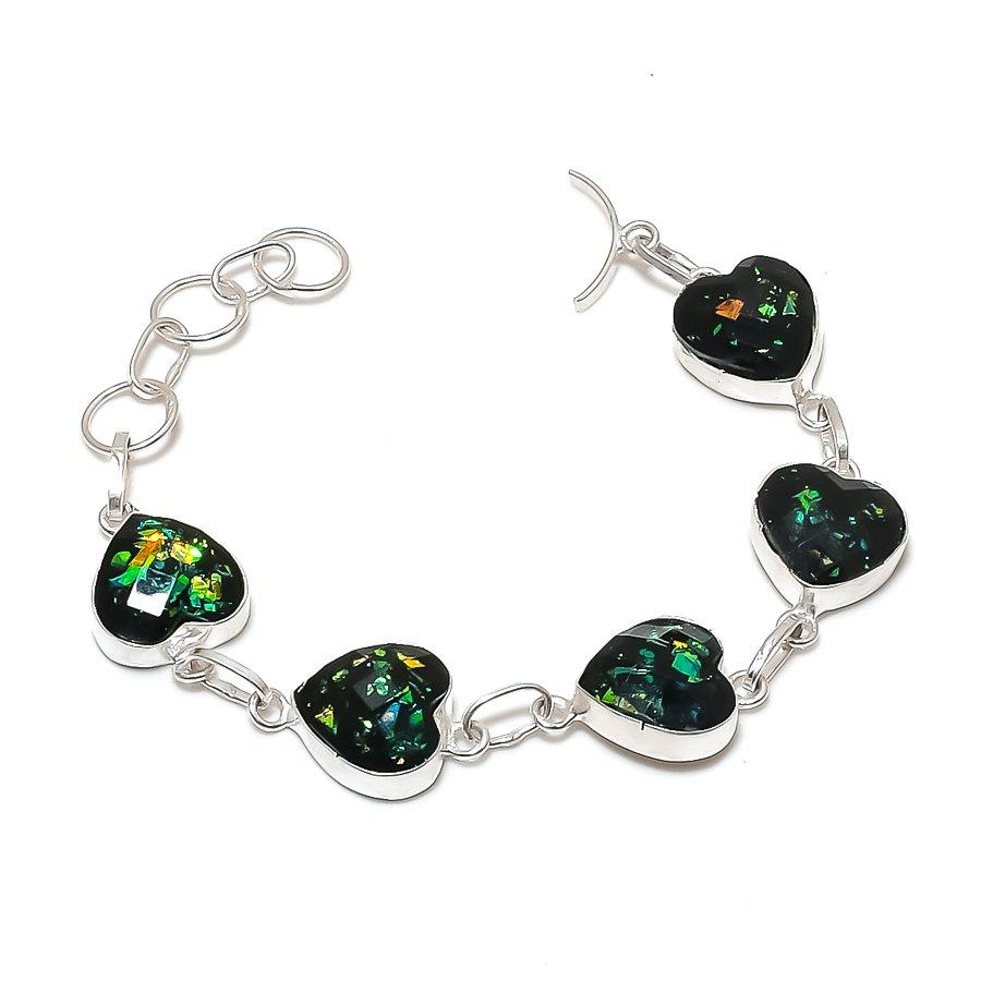 Natural Australian Opal Doublet Gemstone 925 Sterling Silver Bracelet 7-8  ASB-3008
