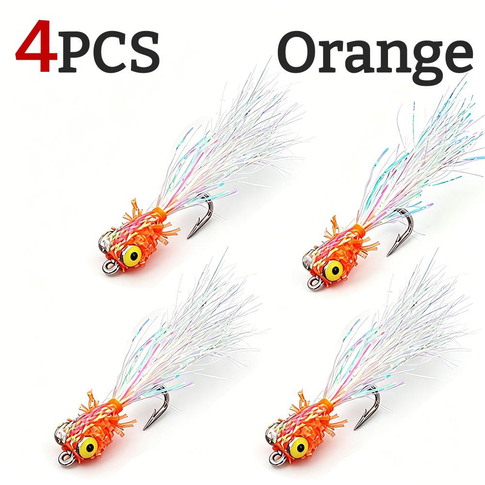 4PCS Dumbbell Eyes Clouser Minnow Fly Lures Weighted Sinking Streamer Flies with Glitter Flash Tail for Freshwater Bass Trout Predator Fish