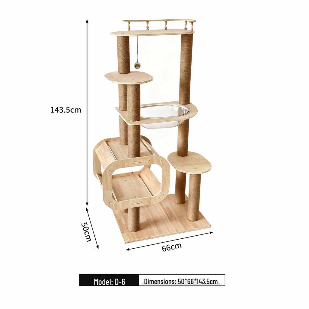 Space-Saving Wooden Multi-Level Cat Tree with Integrated Capsule Bed
