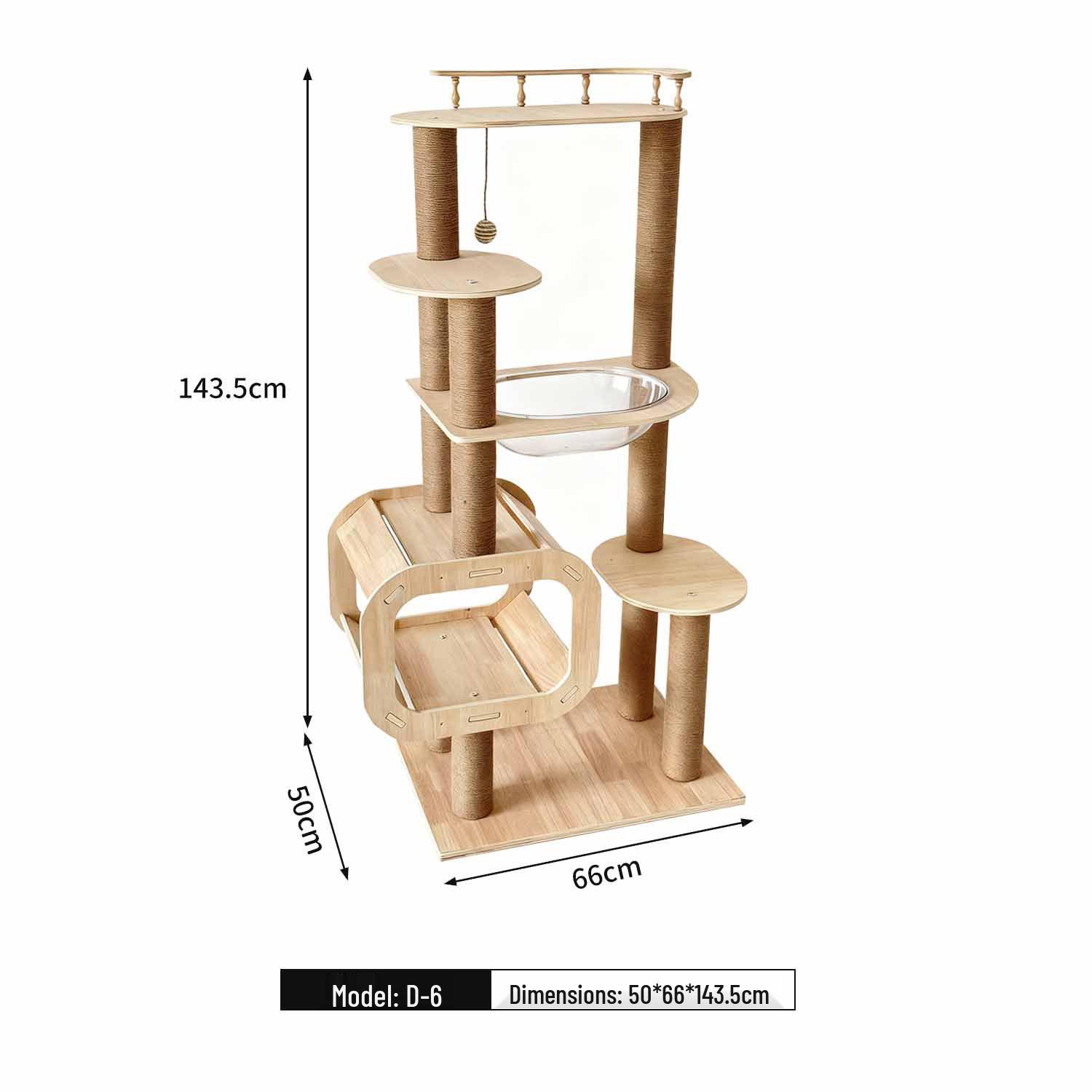 Space-Saving Wooden Multi-Level Cat Tree with Integrated Capsule Bed Solid Wood Multi-layer Board