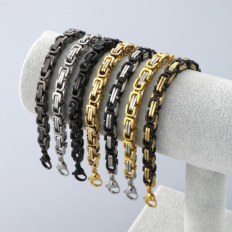 Factory  Men's Stainless Steel Byzantine Chain Bracelet King Chain Bracelet Hip Hop Chunky Chain Bracelet